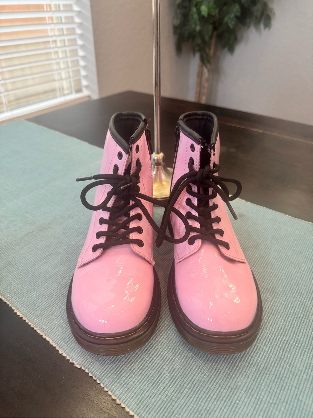 Dr. Martens Pink Patent Lace-Up Combat Boots size 2 girls